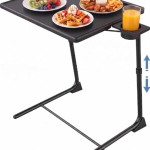 HUANUO Adjustable TV Tray Table - Foldable TV Tray with 6 Height & 3 Tilt Angle Adjustments, TV Dinner Tray with Cup Holder for Couch, Bed, Sofa and Chair (Black)
