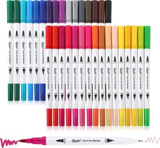 Dual Tip Art Markers for Adult Coloring 32 Colored Pens | Fine and Brush Tip Watercolor Pens for Journaling Note Taking Writing Planning