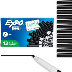 EXPO Dry Erase Markers, Low Odor Ink, Black, Fine Tip, 12 Count - Whiteboard